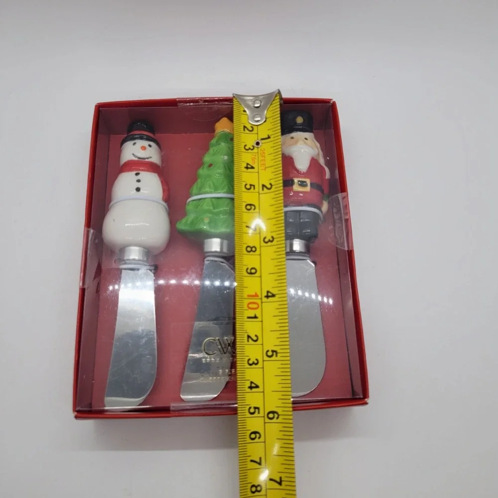 Cook With Color Christmas Cheese Spreader Set 3pc Snowman Tree Nutcracker NEW